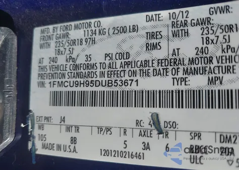 2013 Ford Escape Sel z USA, uszkodzony, nr VIN 1FMCU9H95DUB53671